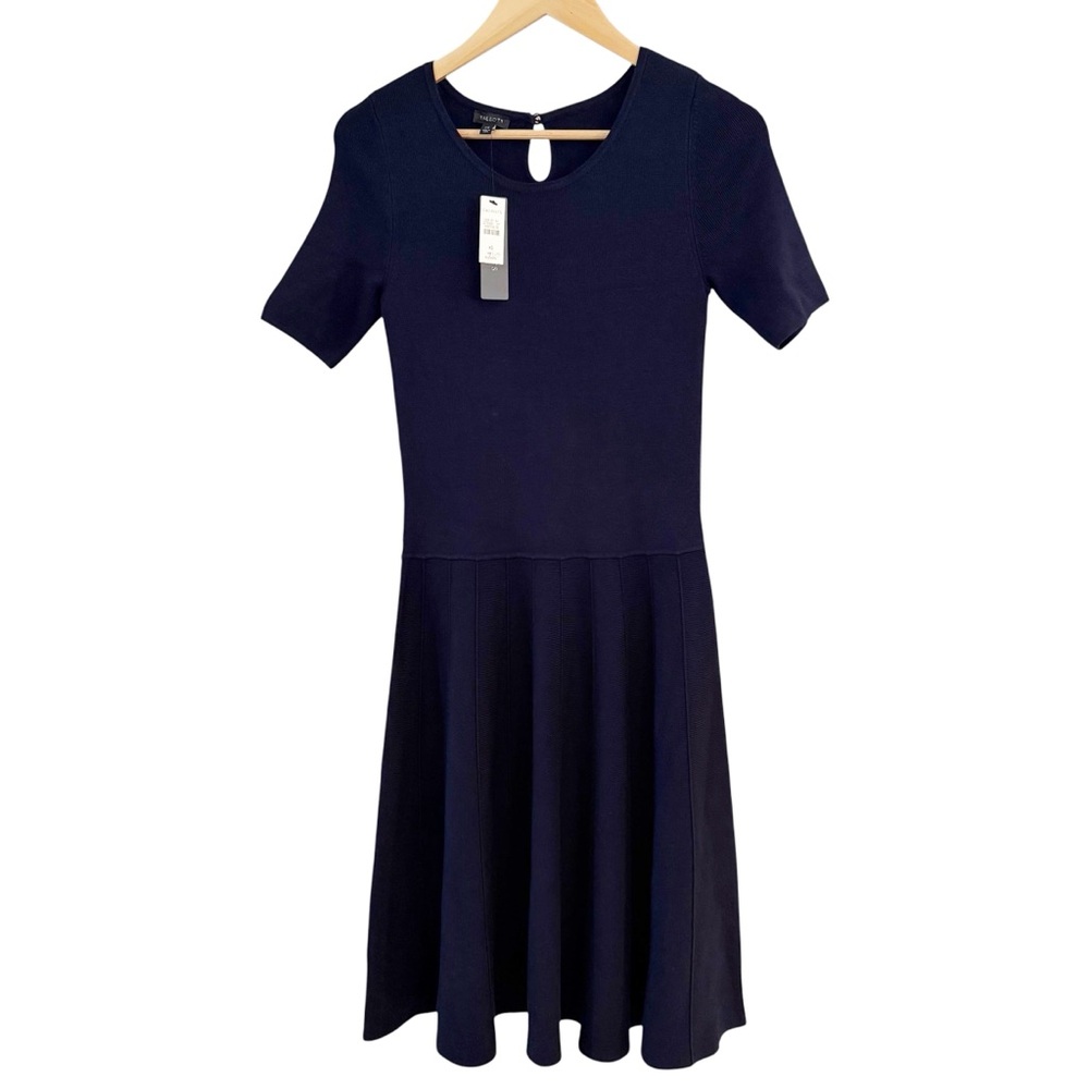 TALBOTS Knit Sweater Dress Navy Blue Short Sleeve NWT $129 Women’s Size XS NEW